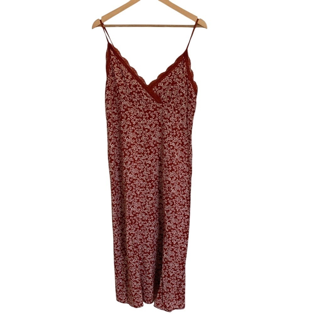 No Boundaries Womens Slip Style Dress Size L Rust Cream Floral‎ Y2K Feminine